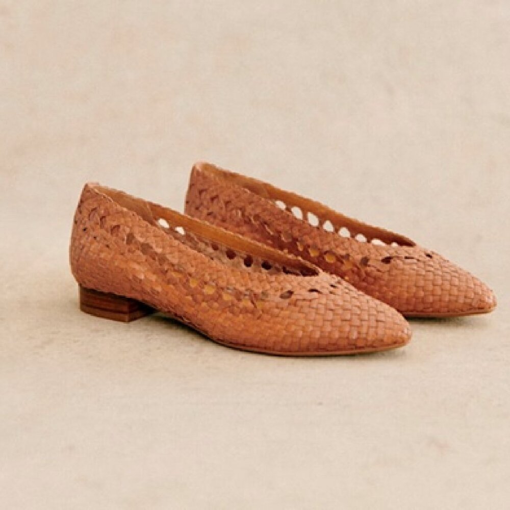 Sezane Anya Low Ballerinas - Smooth Camel Braided